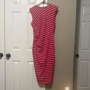 Elegant Red and White Striped Midi Dress NWT size Large